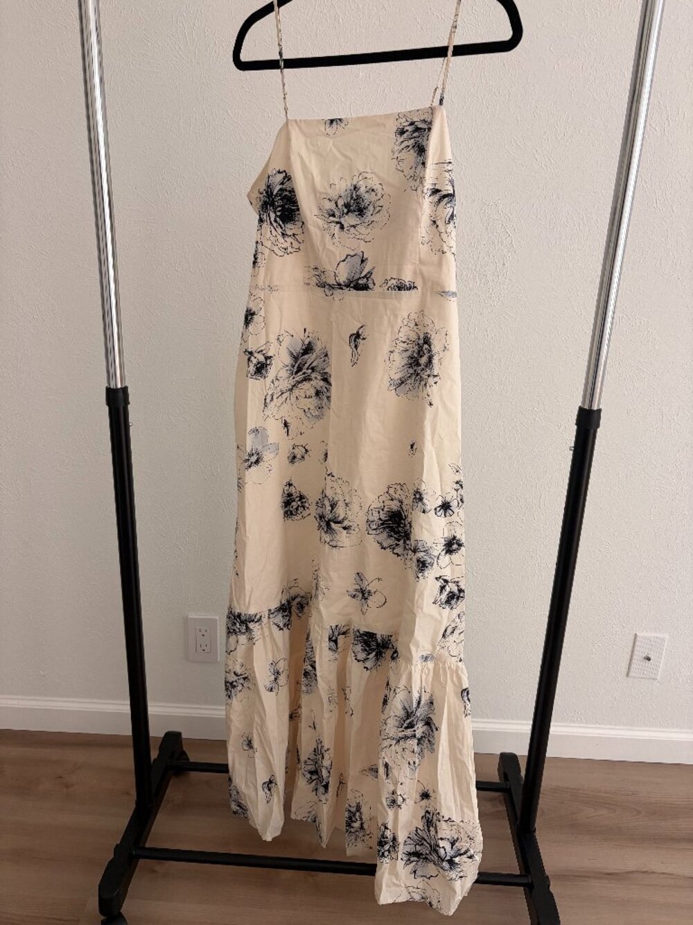 Express White Floral Maxi Dress - Adjustable Straps - Size L